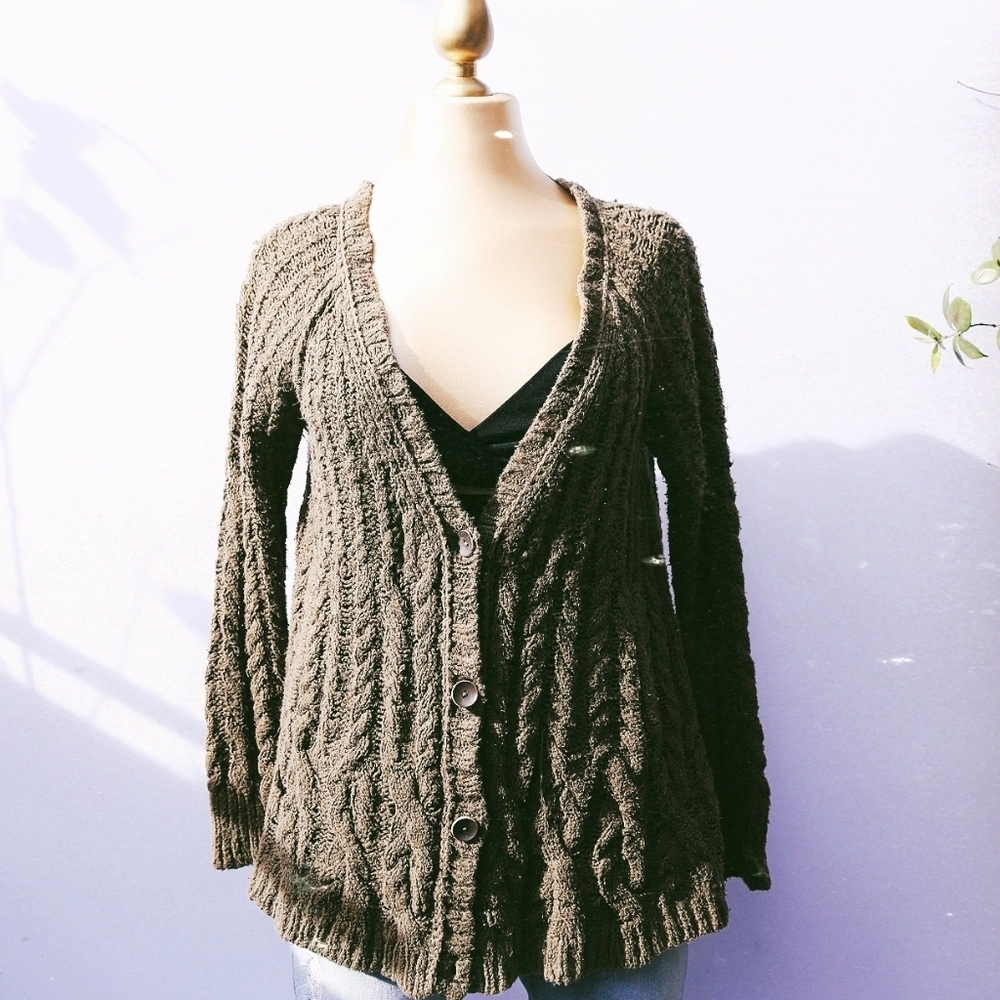 FREE PEOPLE Cable Knit Cardigan Olive Green, Small